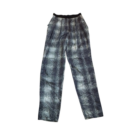 Won Hundred Pants - Won Hundred Women’s Silk Black Grey Plaid Speckled Pattern Pleated Tapered Pants